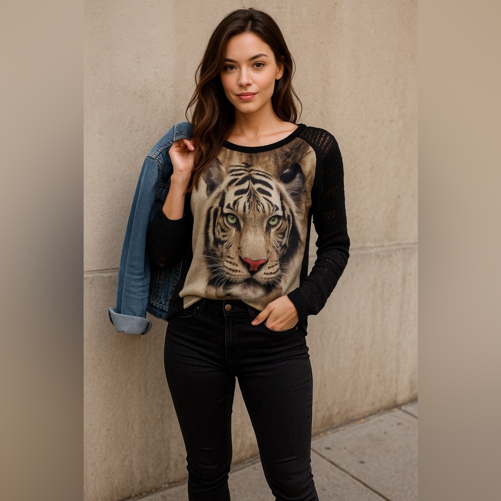 Vintage Vision Malhas Boho vibes Tiger Top Medium Black Mesh Sleeves Brazil